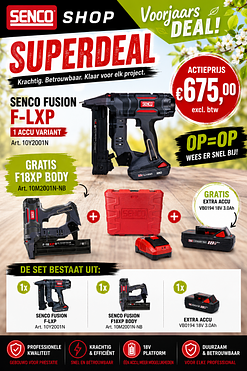 Senco FUSION F-LXP Nietmachine (18g) 1 accu variant + GRATIS Senco Fusion F-18XP body + GRATIS 18V accu 3.0Ah